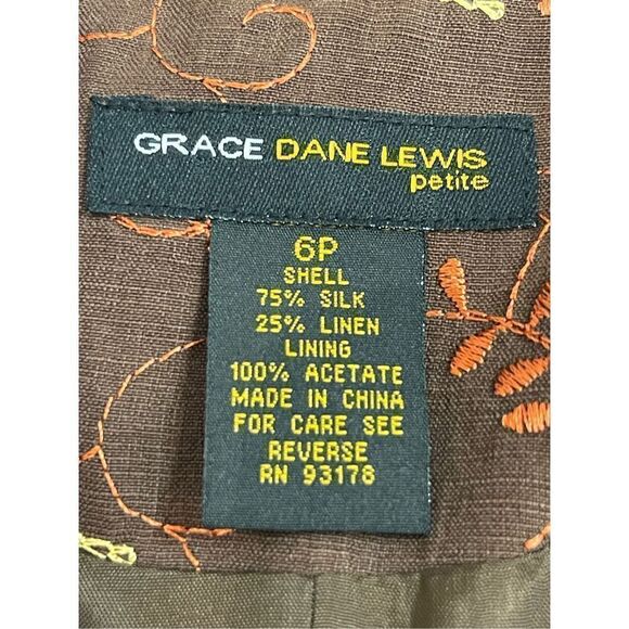 Grace Dane Lewis petite 6/8 brown embroidered silk blend jacket and skirt - Picture 8 of 11